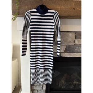 Michael Kors Midi Dress Small Nautical Mock Neck Navy White Vacation Coastal